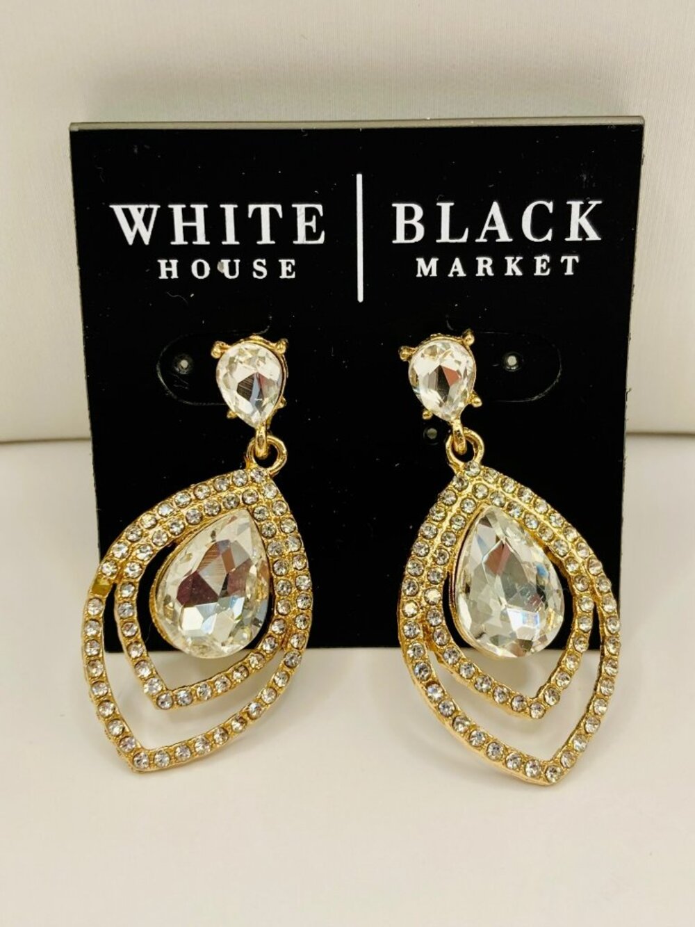 White House Black Market Gold-Tone Crystal Teardrop Dangle Earrings -22B